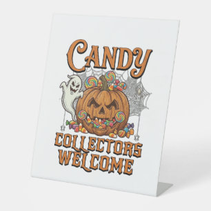 Candy Collectors Welcome Pumpkin Ghost Spider Web Pedestal Sign