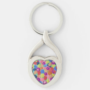 Candy Colored Flowers Metal Key Ring