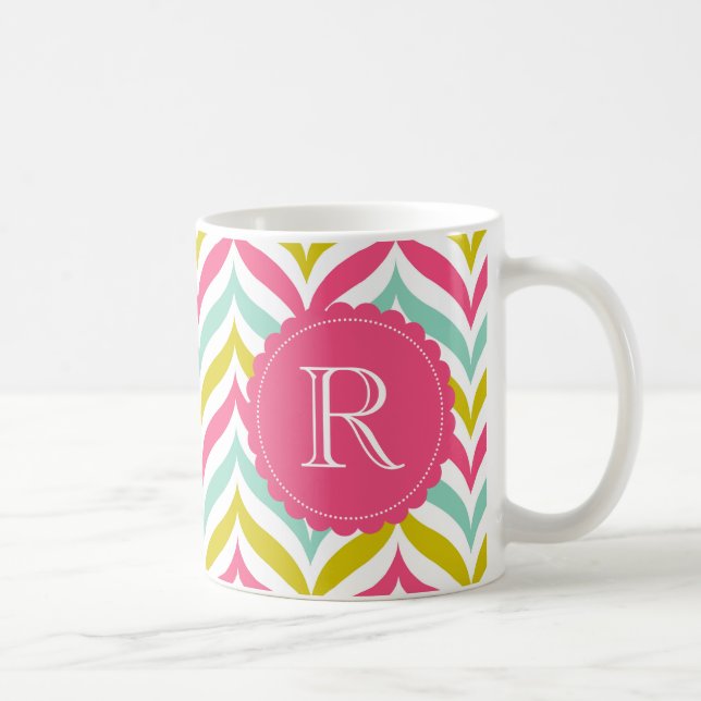 Candy Coloured Chevron Waves Pattern Monogram Mug (Right)