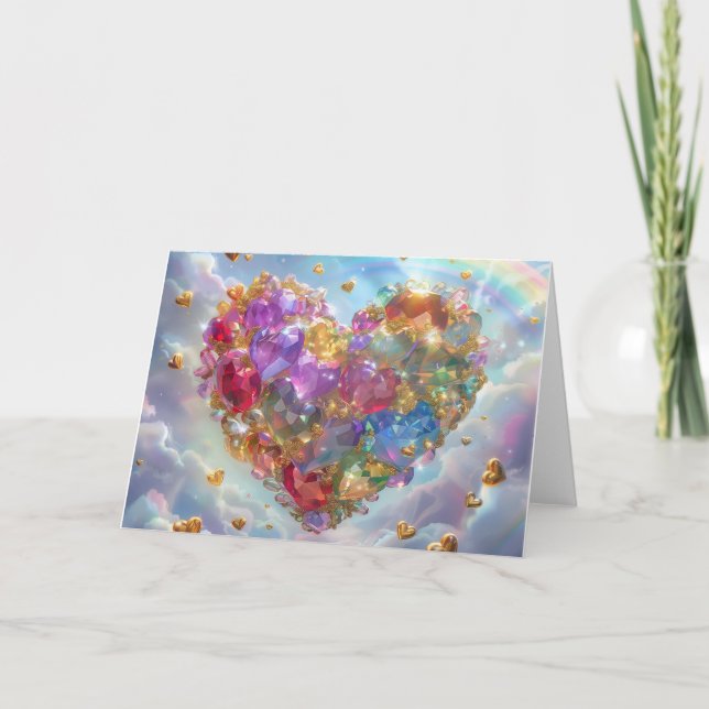 Candy Coloured Crystal Heart Digital Art Thank You Card (Front)
