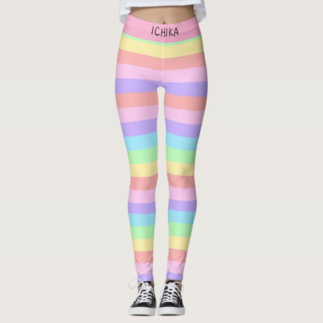Candy Coloured Pastel Striped Decora Kei Leggings (Front)