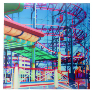 Candy Coloured Vintage Rollercoaster Ceramic Tile