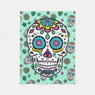 Candy Colourful Sugar Skull Fleece Blanket