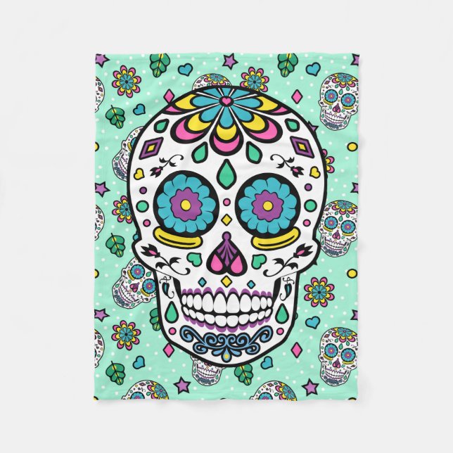 Candy Colourful Sugar Skull Fleece Blanket (Front)