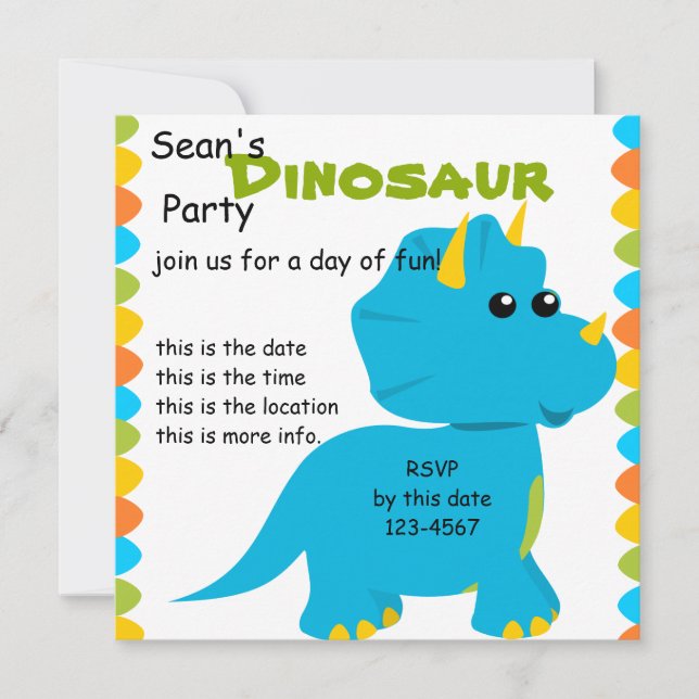 Candy Colours Dino Invitation (Front)