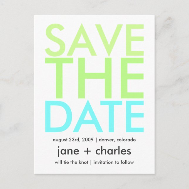 Candy Colours Green & Aqua Save the Date Announcement Postcard (Front)