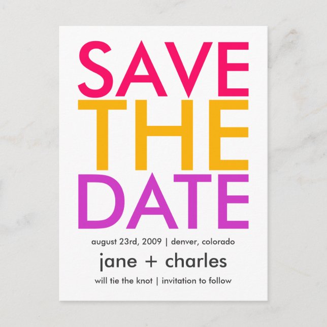 Candy Colours Pink, Orange & Purple Save the Date Announcement Postcard (Front)