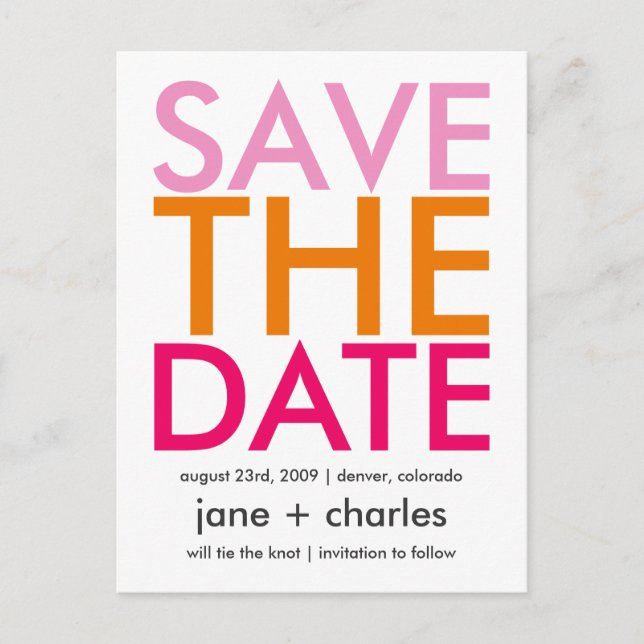 Candy Colours Pink & Orange Save the Date Announcement Postcard (Front)