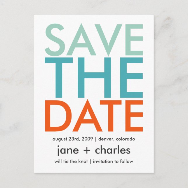 Candy Colours Turquoise & Orange Save the Date Announcement Postcard (Front)