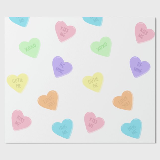 Candy Conversation Heart Valentines Day Wrapping Paper (Seam)