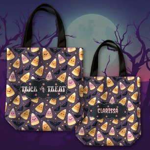 Candy Corn and Bats Trick Or Treat Personalizable Tote Bag