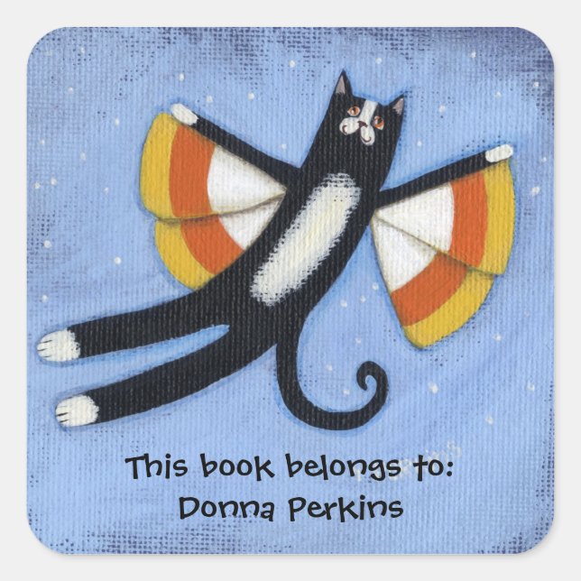 Candy Corn Cat Angel Square Sticker (Front)