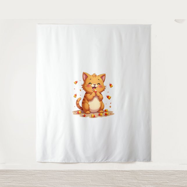 Candy Corn Cat Attack Tapestry (Front)