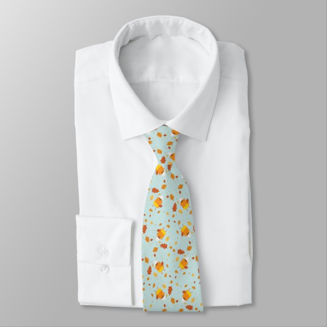 Candy Corn Characters Under Falling Leaves Pattern Tie (Tied)