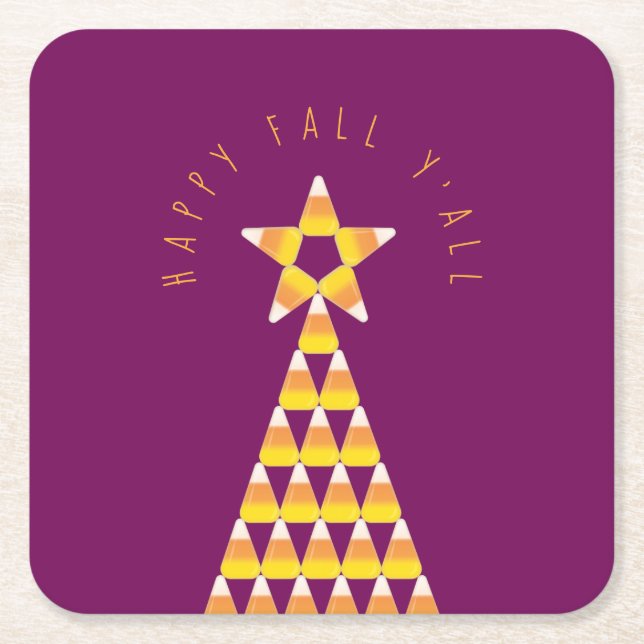 Candy Corn Christmas Tree Fall House Flag Square Paper Coaster (Front)