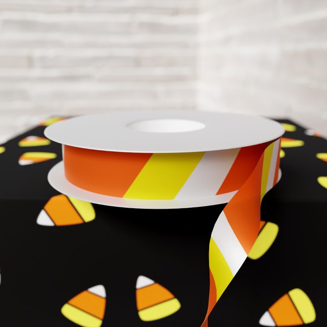 Candy Corn Colours Stripes Halloween Party Satin Ribbon (A colorful yellow, orange and white striped ribbon inspired by the colors of candy corn)