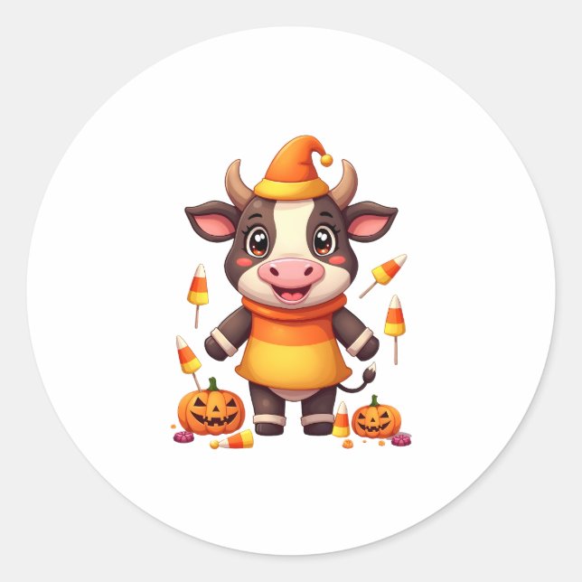 Candy Corn Cow Classic Round Sticker (Front)
