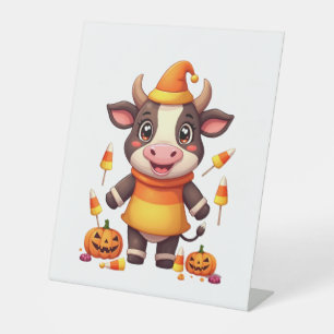 Candy Corn Cow Pedestal Sign