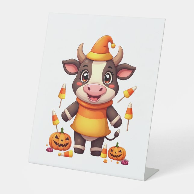 Candy Corn Cow Pedestal Sign (Front)