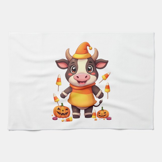 Candy Corn Cow Tea Towel (Horizontal)