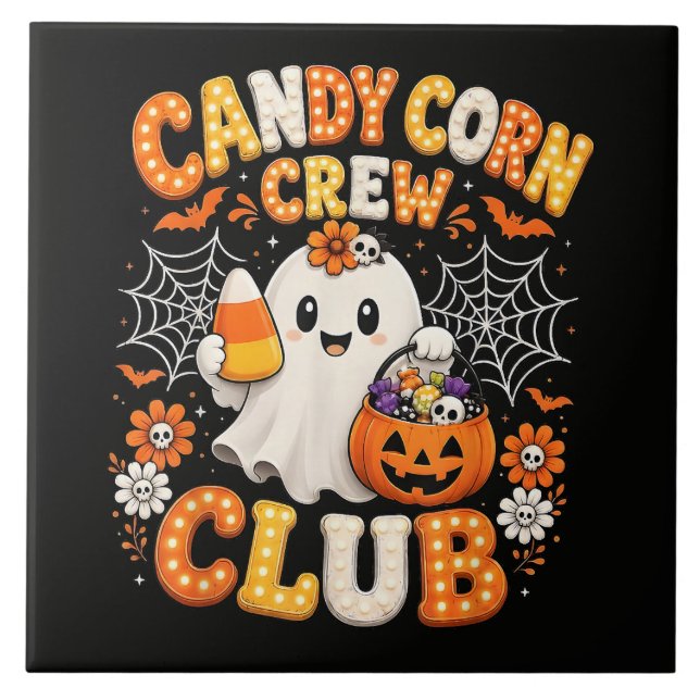 Candy Corn Crew Ghost Halloween Ceramic Tile (Front)