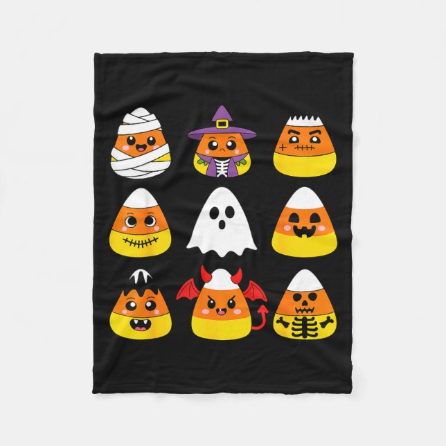 Candy corn cute characters halloween mummy ghost fleece blanket (Front)
