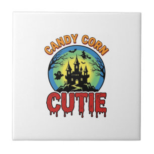 Candy Corn Cutie Vintage Halloween Castle Design_1 Ceramic Tile