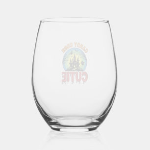 Candy Corn Cutie Vintage Halloween Castle Design_1 Stemless Wine Glass