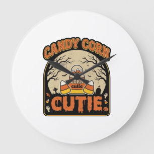 Candy Corn Cutie Vintage Halloween Vector Design_1 Large Clock