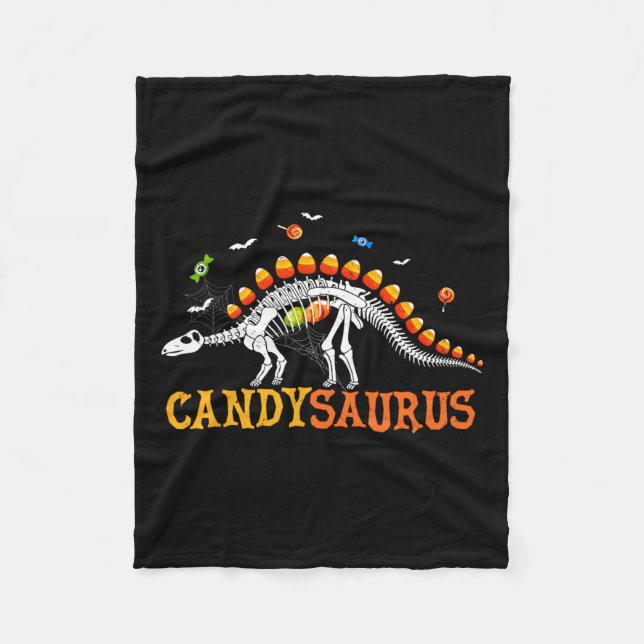 Candy Corn Dinosaur Skeleton Happy Halloween  Fleece Blanket (Front)