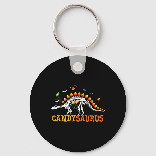 Candy Corn Dinosaur Skeleton Happy Halloween  Key Ring (Front)