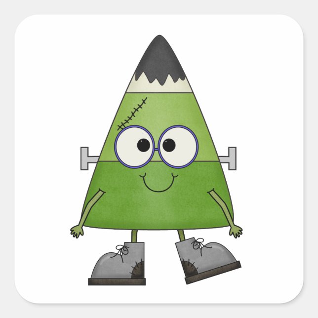 Candy Corn Frankenstein Halloween Square Sticker (Front)