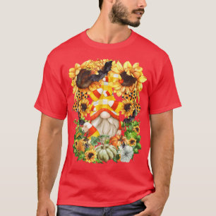 Candy Corn Gnome Halloween Sunflower Pumpkin Patte T-Shirt