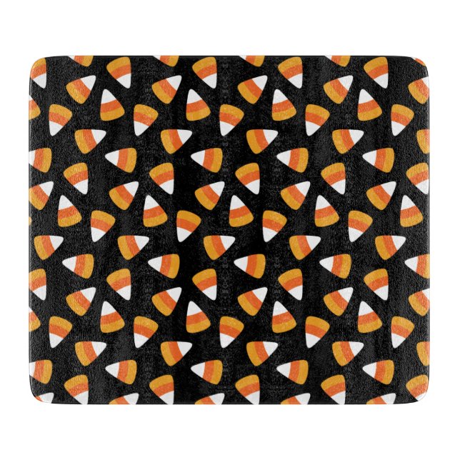 Candy Corn Halloween Black and Orange Cutting Board (Front)