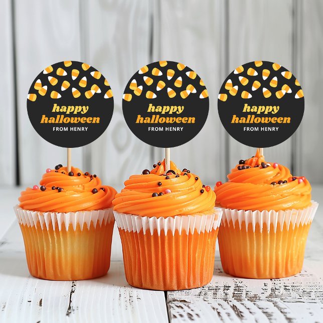 Candy Corn Happy Halloween Party Favour Classic Round Sticker (Creator Uploaded)
