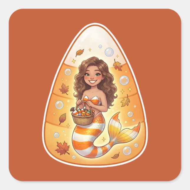 Candy Corn Mermaid Square Sticker (Front)