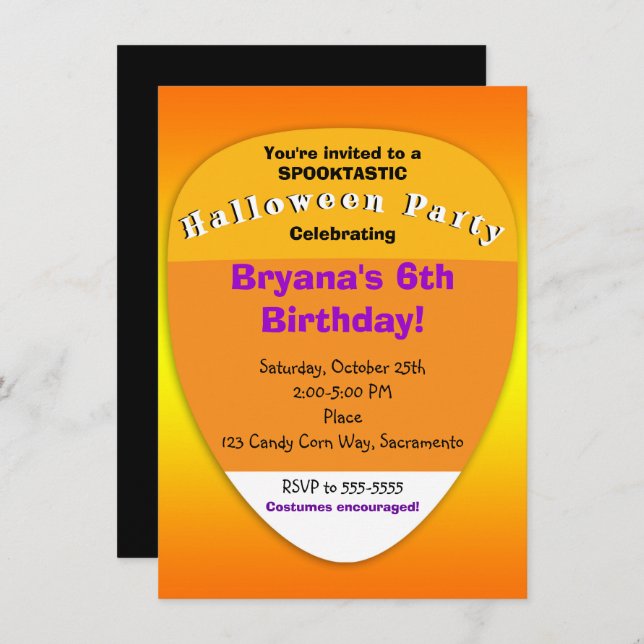 Candy Corn Orange Halloween Party Invitations (Front/Back)