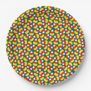 Candy Corn Pattern Teal Halloween Paper Plate