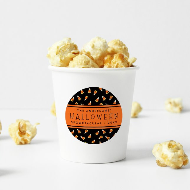 Candy Corn Personalised Halloween Party Classic Round Sticker (Creator Uploaded)