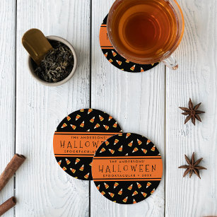 Candy Corn Personalised Halloween Party Round Paper Coaster