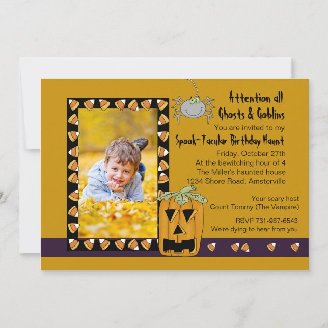 Candy Corn - Photo Halloween Birthday Party Invita Invitation (Front)