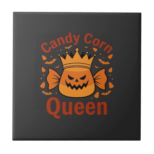 Candy Corn Queen Halloween Crown Bats_1 Ceramic Tile (Front)