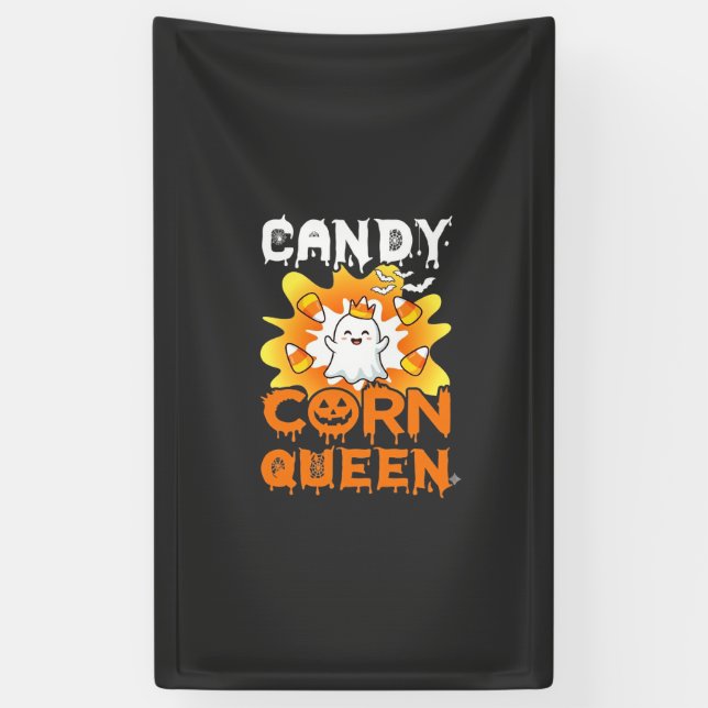 Candy Corn Queen Halloween Ghost Bats Spider Web Banner (Vertical)