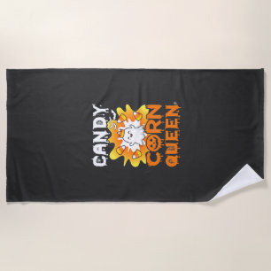Candy Corn Queen Halloween Ghost Bats Spider Web Beach Towel