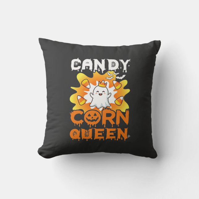 Candy Corn Queen Halloween Ghost Bats Spider Web Cushion (Front)