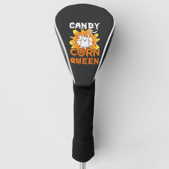 Candy Corn Queen Halloween Ghost Bats Spider Web Golf Head Cover (Front)