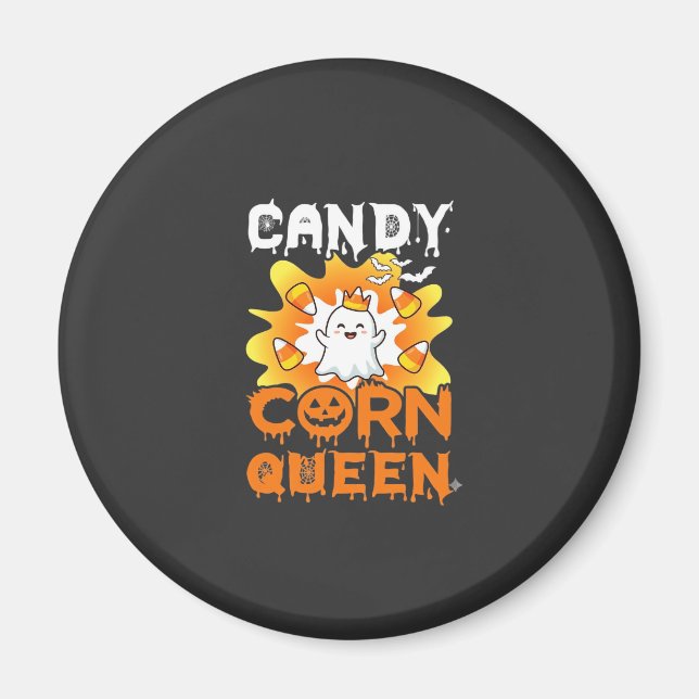 Candy Corn Queen Halloween Ghost Bats Spider Web Magnet (Front)