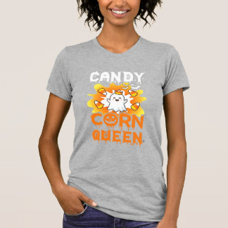 Candy Corn Queen Halloween Ghost Bats Spider Web T-Shirt