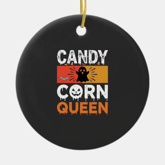 Candy Corn Queen Halloween SVG Design Ceramic Ornament (Front)