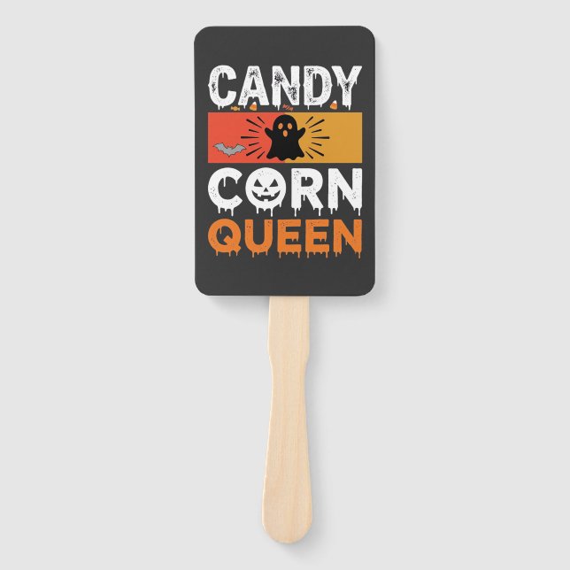 Candy Corn Queen Halloween SVG Design Hand Fan (Front)